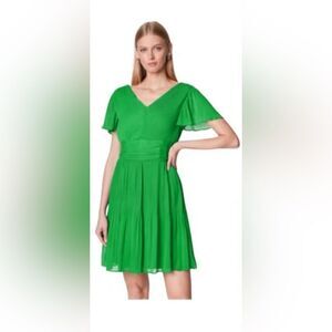 NWT DKNY Bright Green V-Neck Flutter Sleeve Fit-and-Flare Dress